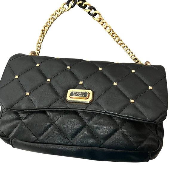 Badgley Mischka Handbags - BADGLEY Mischka  puffer gold stud gold chain Black Quilted  Shoulder Bag Clutch